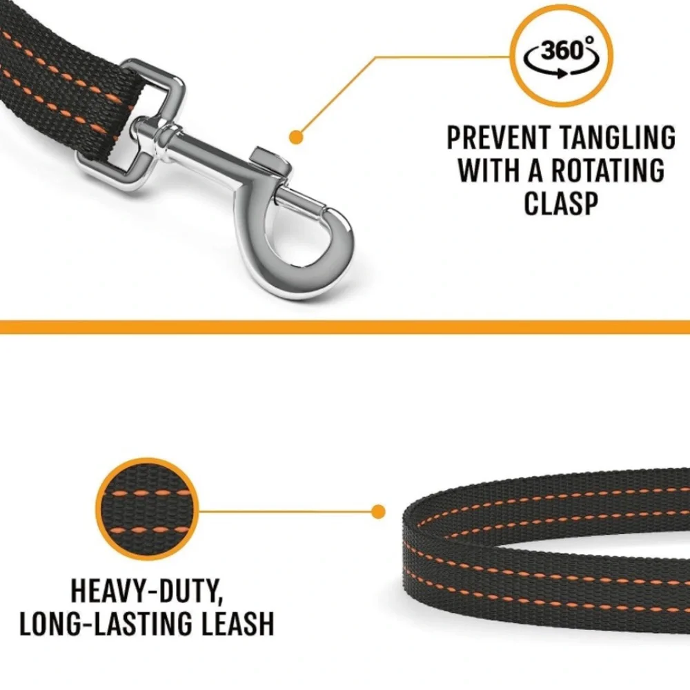 NEW! Heavy Duty Dog Leash with Padded Handle 6 Feet Long Black and Orange